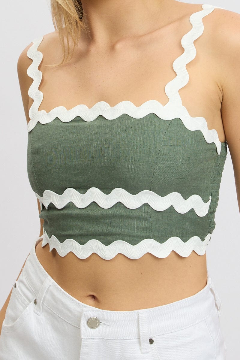 Green Crop Top Sleeveless Shirred Back - Image 6