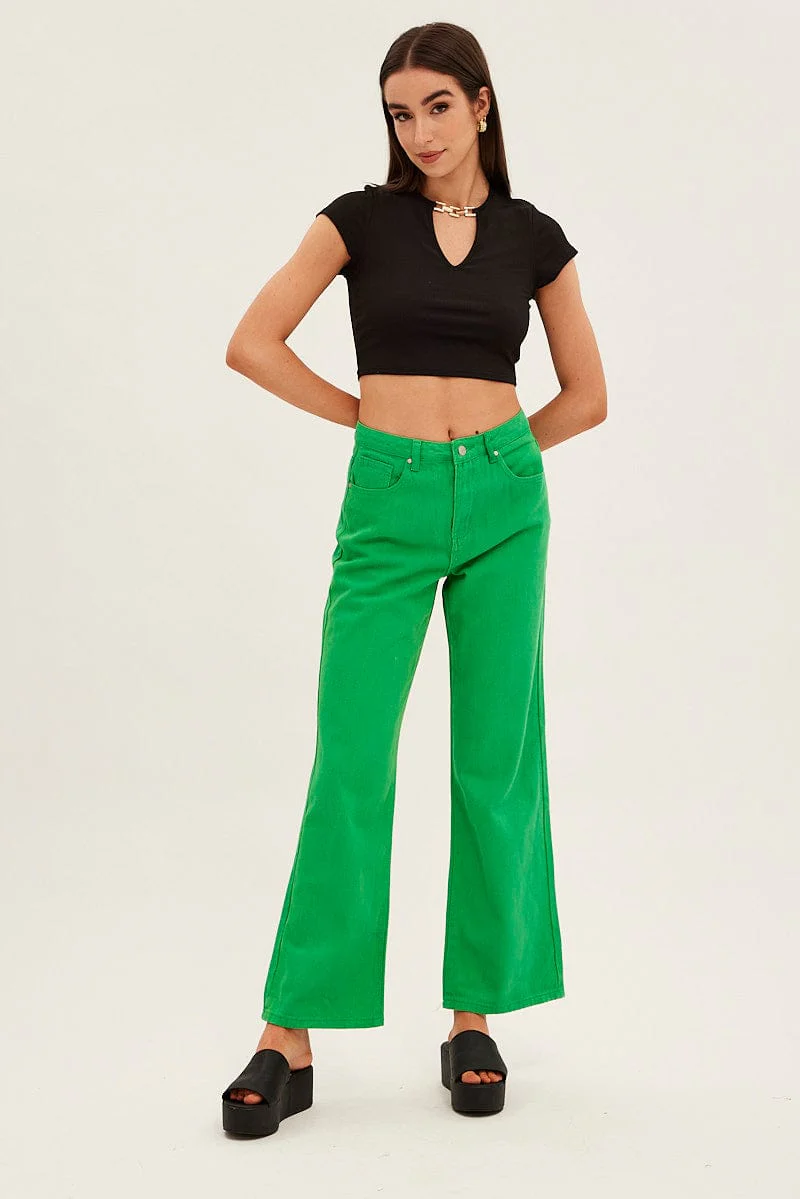 Green Denim Jeans High Rise Wide Leg - Image 4