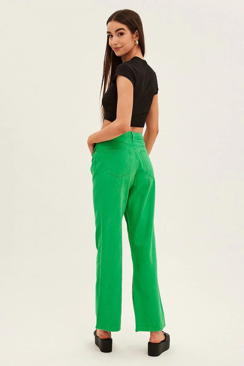 Green Denim Jeans High Rise Wide Leg - Image 6