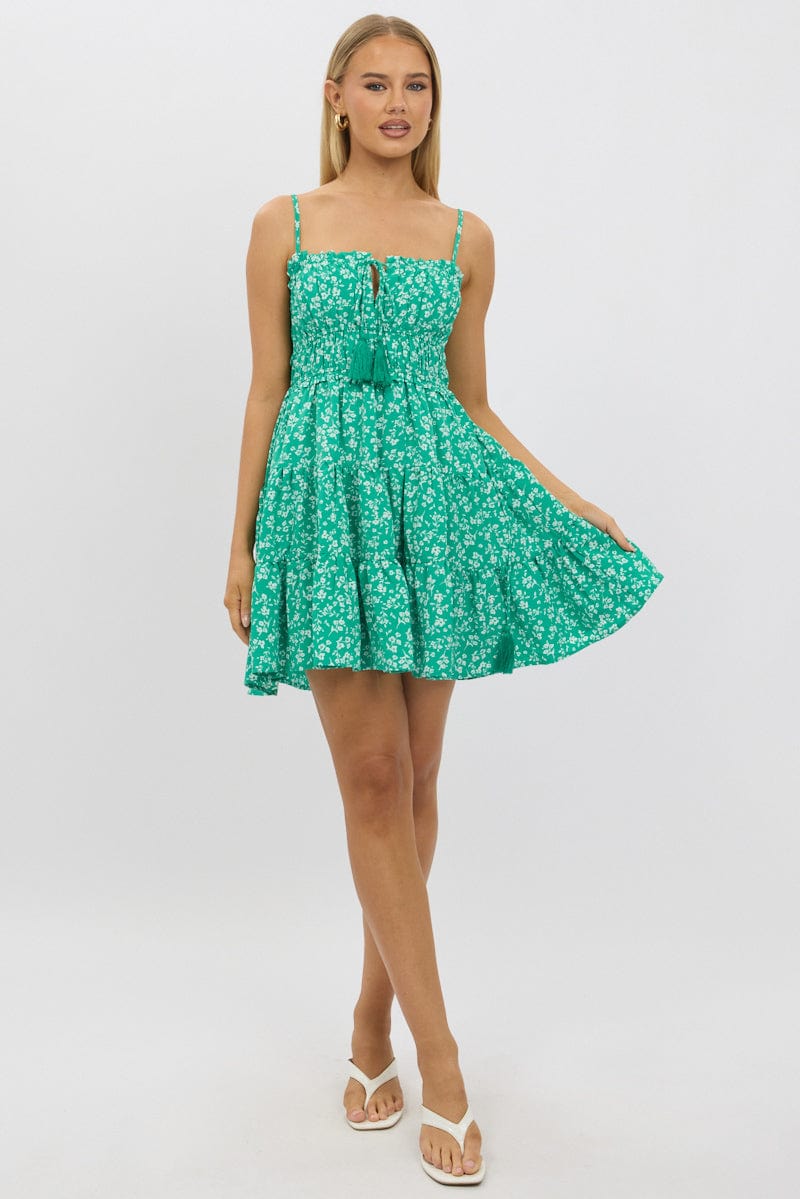 Green Ditsy Fit And Flare Dress Mini - Image 2