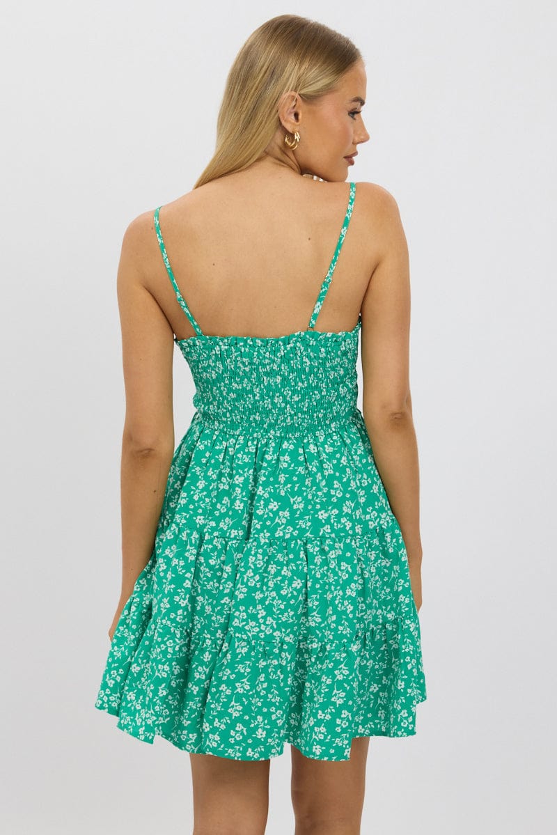 Green Ditsy Fit And Flare Dress Mini - Image 5