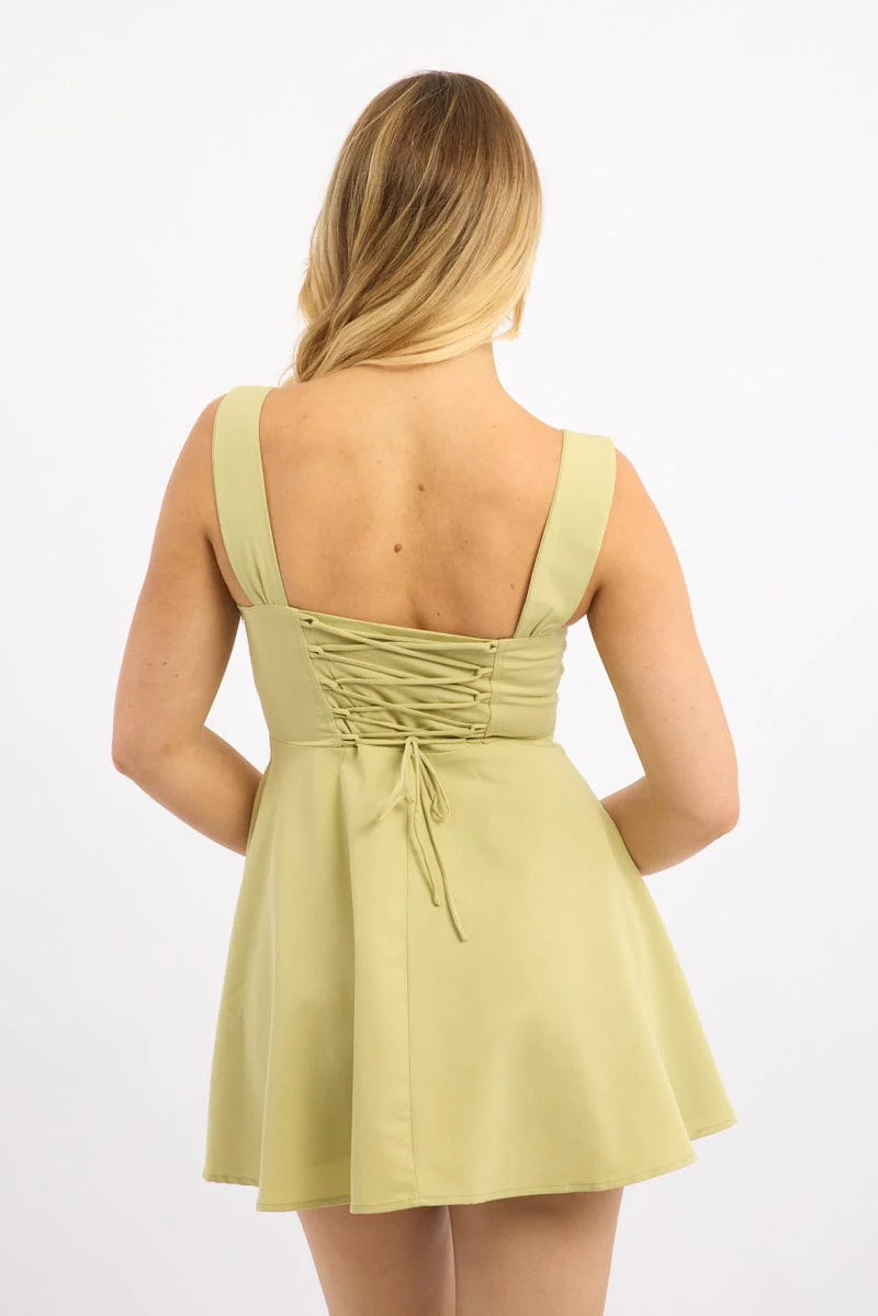 Green Fit And Flare Dress Ribbon Detail - Image 4