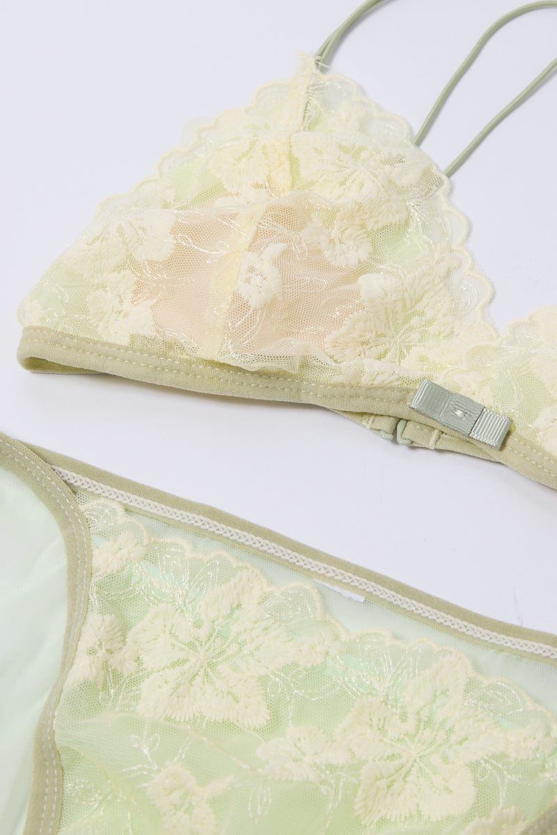 Green Floral Embroidery Lingerie Set - Image 3