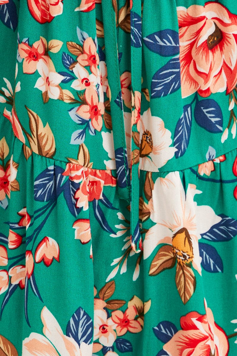 Green Floral Kids Short Sleeve Midi Dress - Image 6