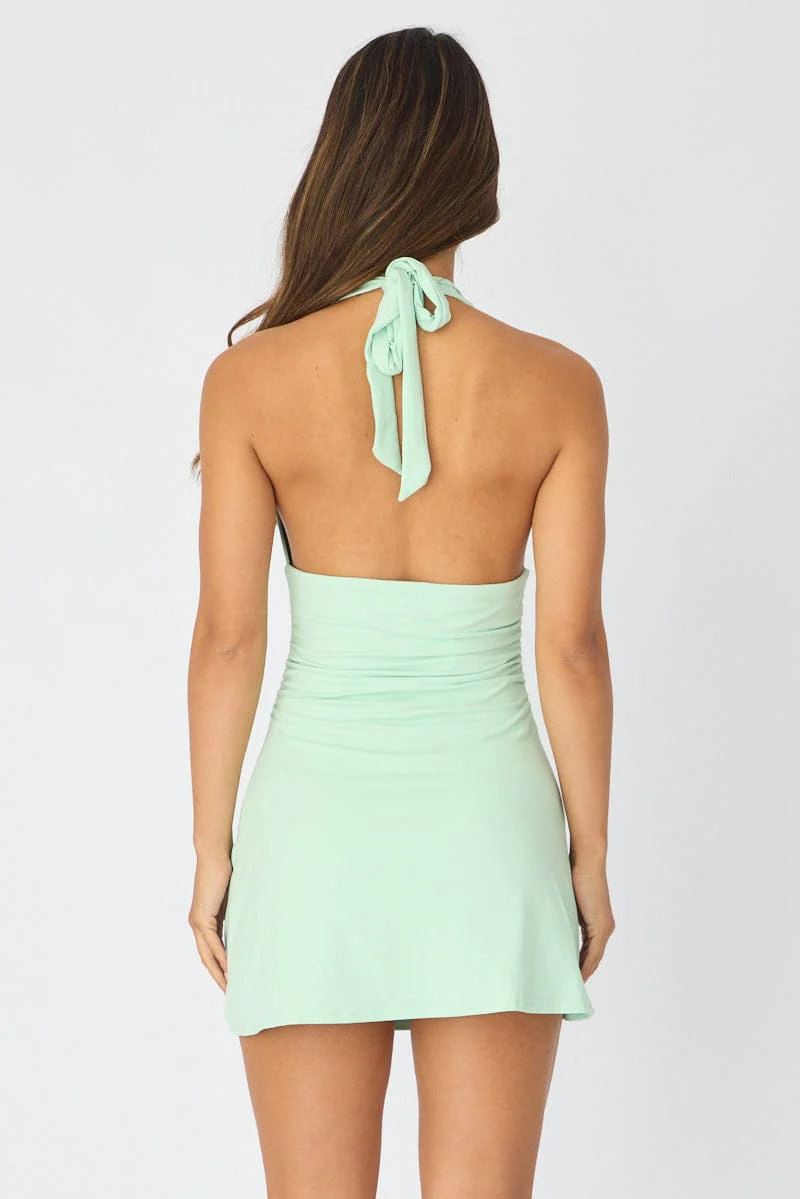 Green Halter Neck Mini Dress - Image 5