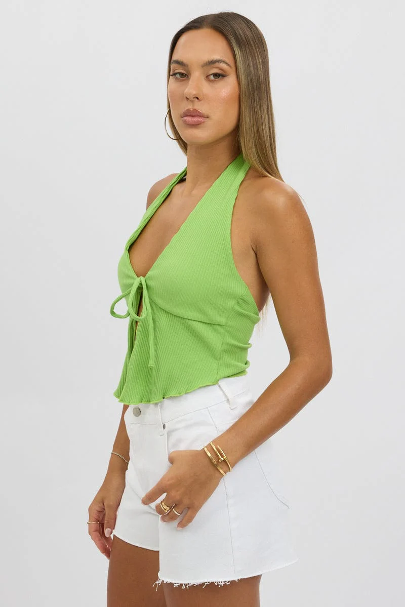 Green Halter Neck Top Rib - Image 4