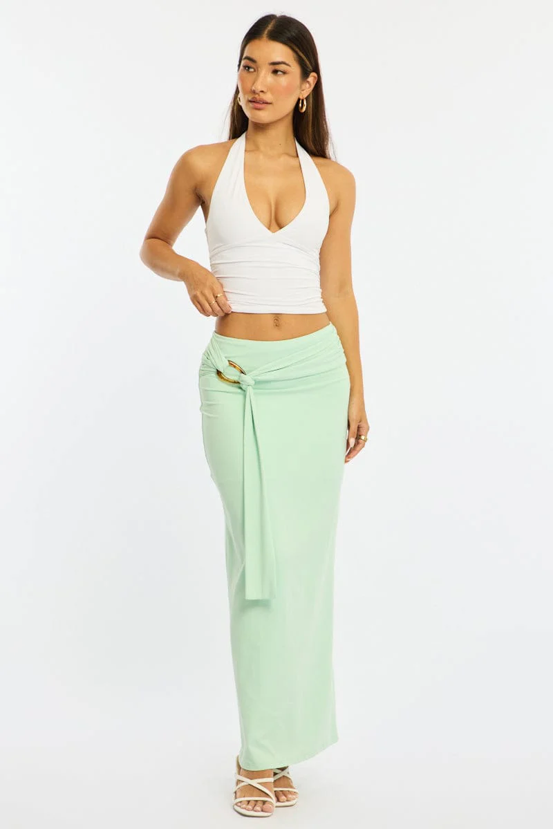 Green Hardware Maxi Skirt Mid Rise Side Split Lined