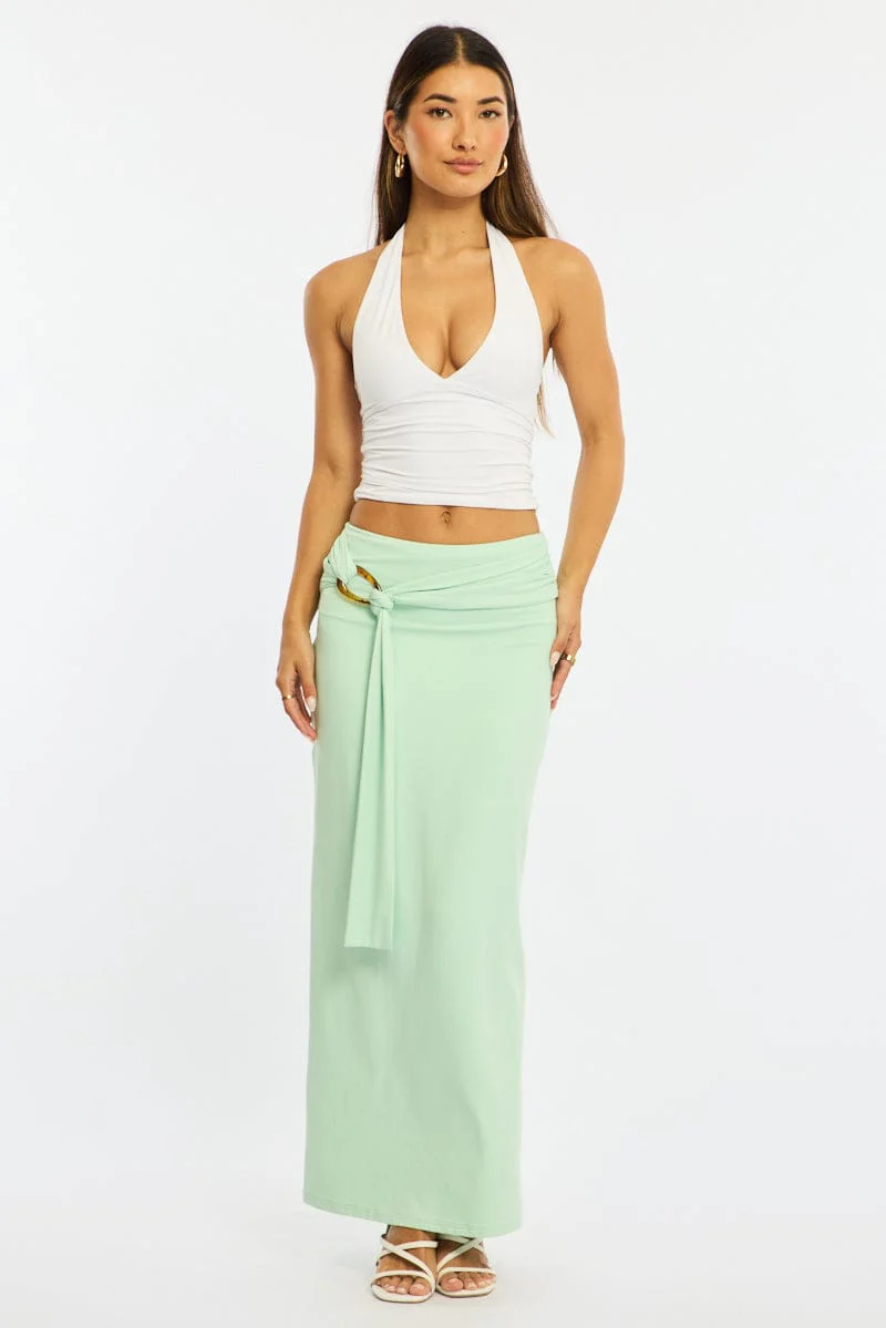 Green Hardware Maxi Skirt Mid Rise Side Split Lined - Image 3