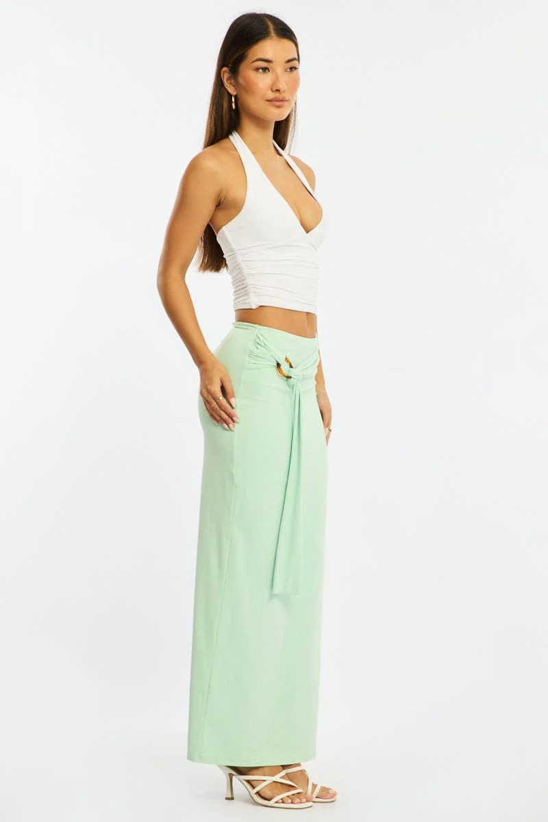 Green Hardware Maxi Skirt Mid Rise Side Split Lined - Image 4