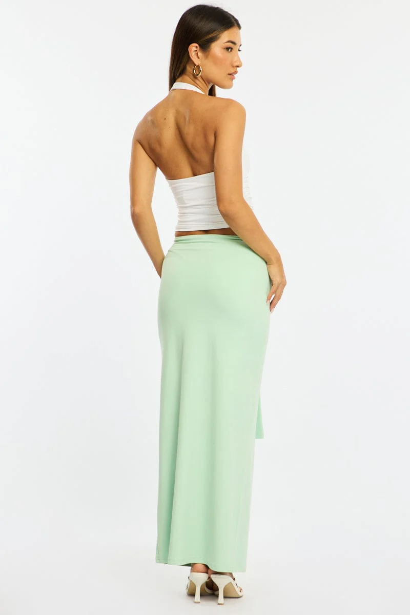 Green Hardware Maxi Skirt Mid Rise Side Split Lined - Image 5
