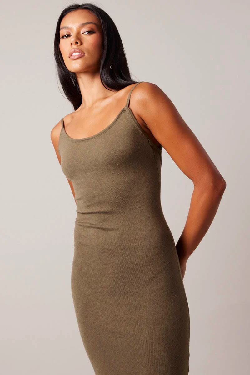 Green Knit Dress Sleeveless Maxi - Image 3