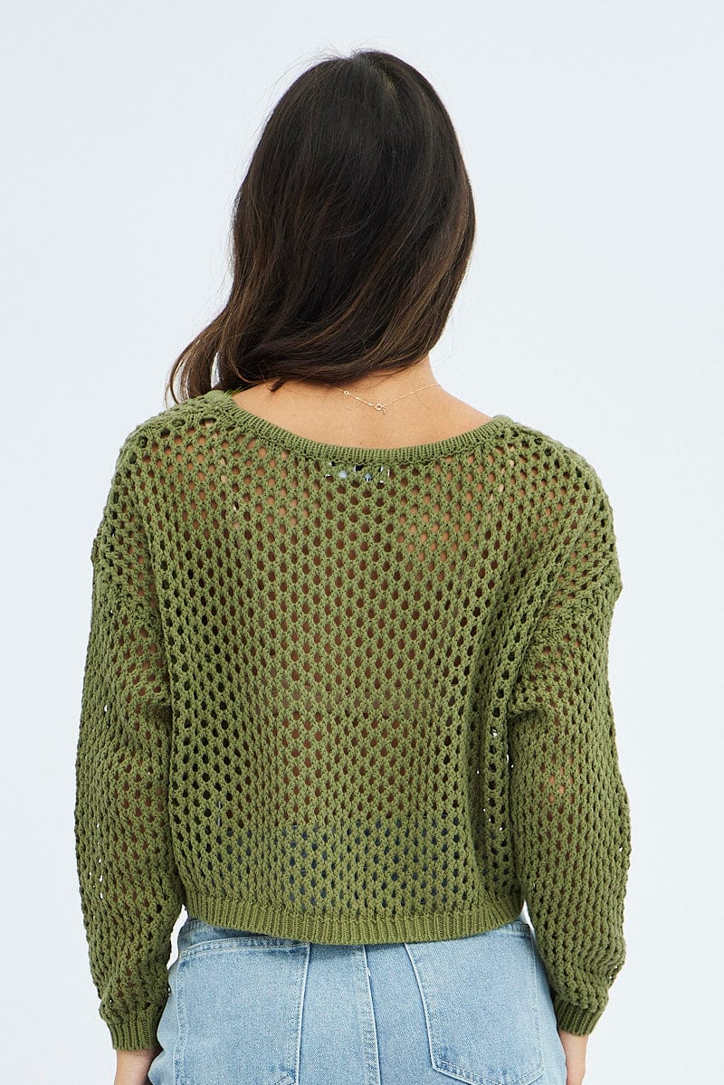 Green Knit Jumper Long Sleeve Fishnet - Image 5
