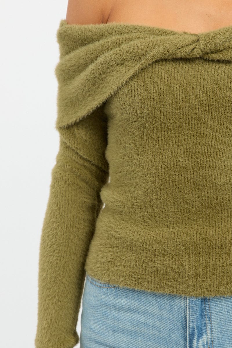 Green Knit Off Shoulder Long Sleeve - Image 5