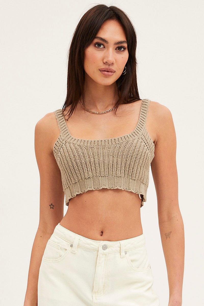 Green Knit Top Sleeveless Crop - Image 4