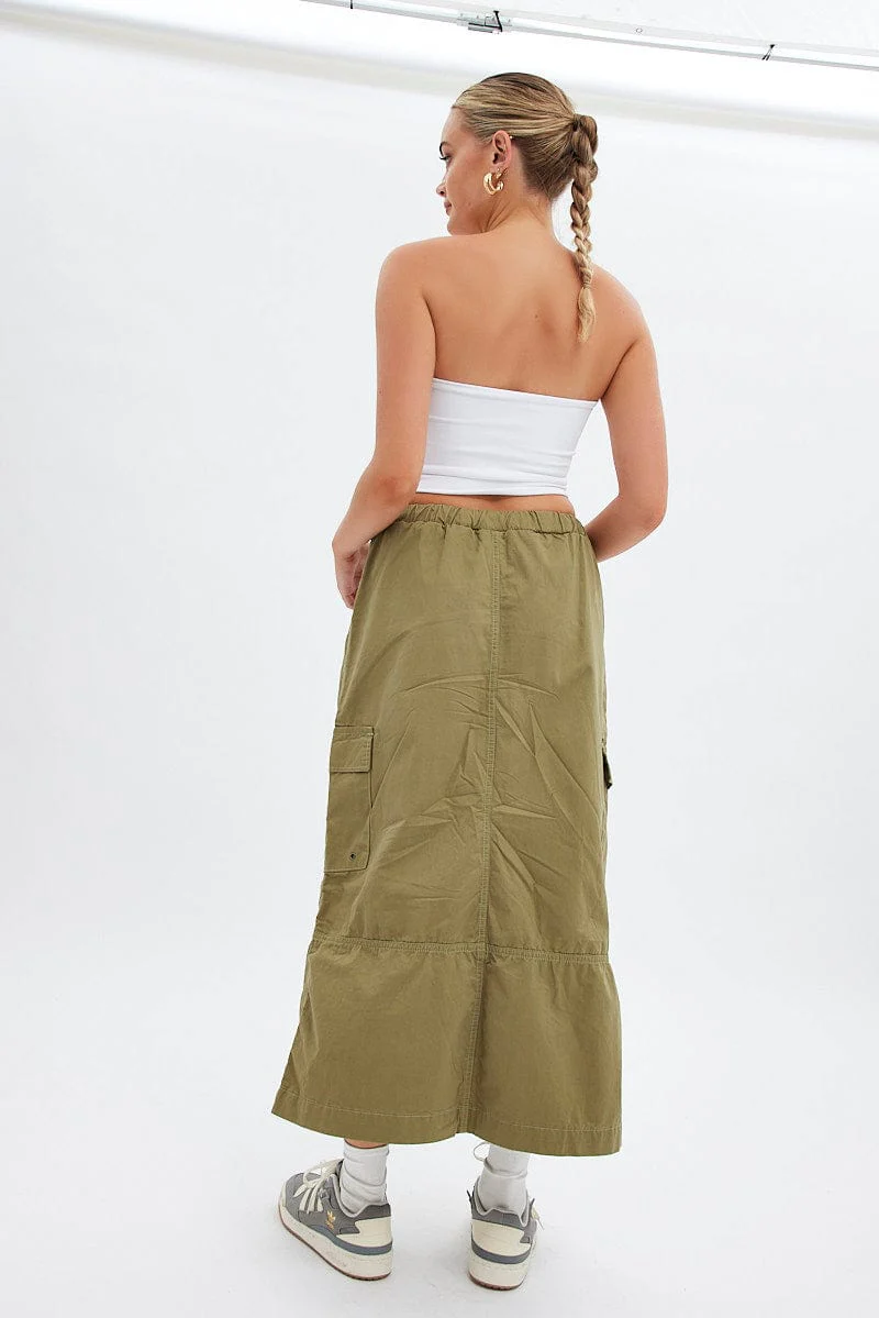 Green Maxi Skirt Low Rise Cargo Parachute - Image 5
