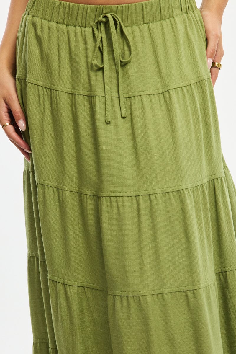 Green Maxi Skirt Tiered High Rise Linen Blend - Image 5