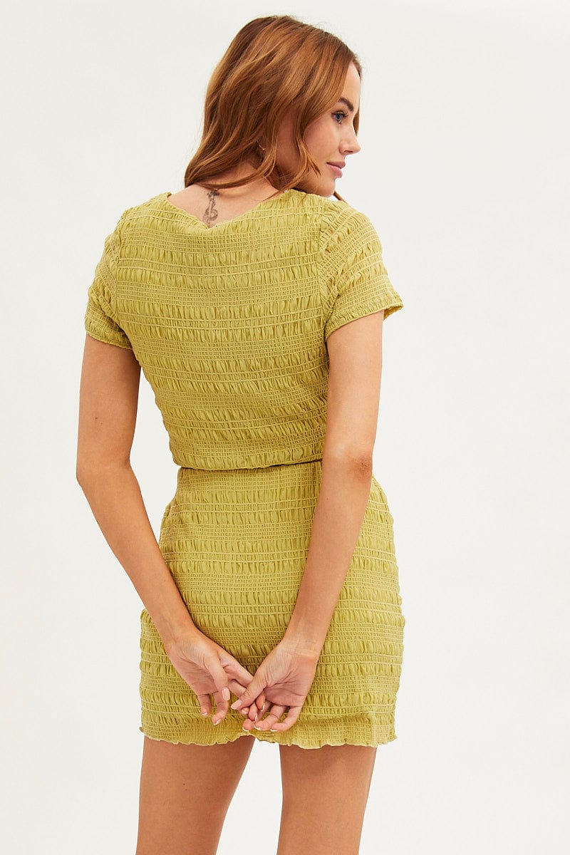 Green Mesh T-Shirt Gathered Texture Detail Short Sleeve - Image 5