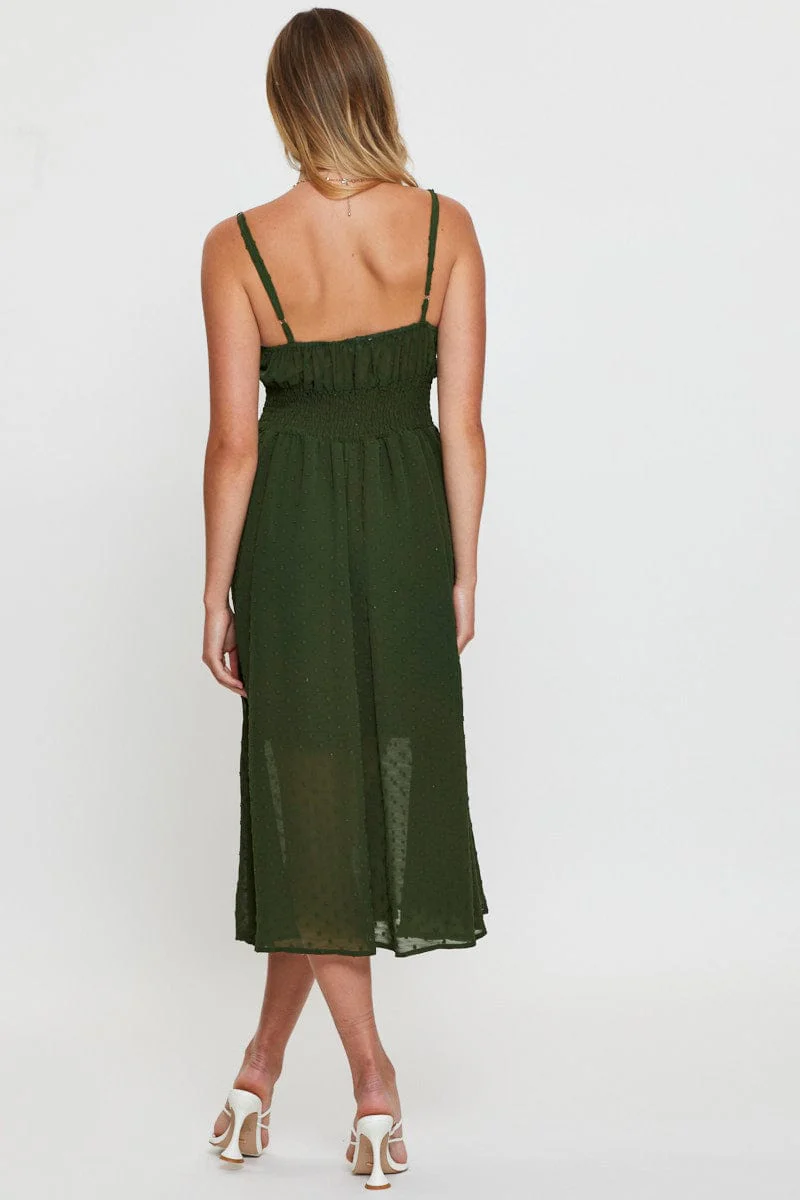 Green Midi Dress Sleeveless V Neck - Image 5