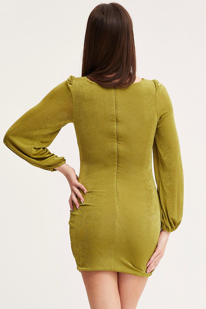 Green Mini Dress Long Sleeve Evening - Image 5