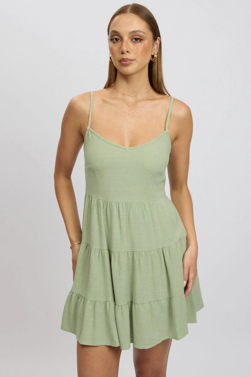 Green Mini Dress Tiered Strappy - Image 3