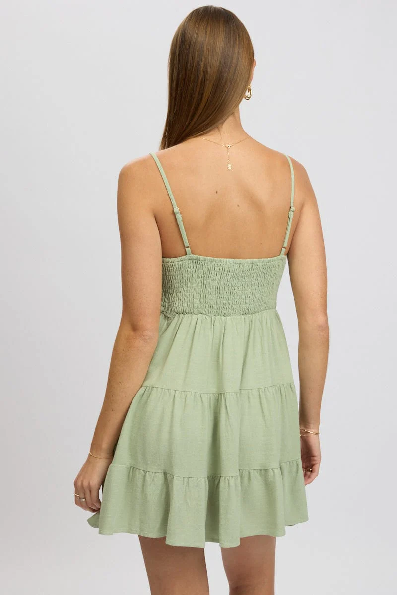 Green Mini Dress Tiered Strappy - Image 5