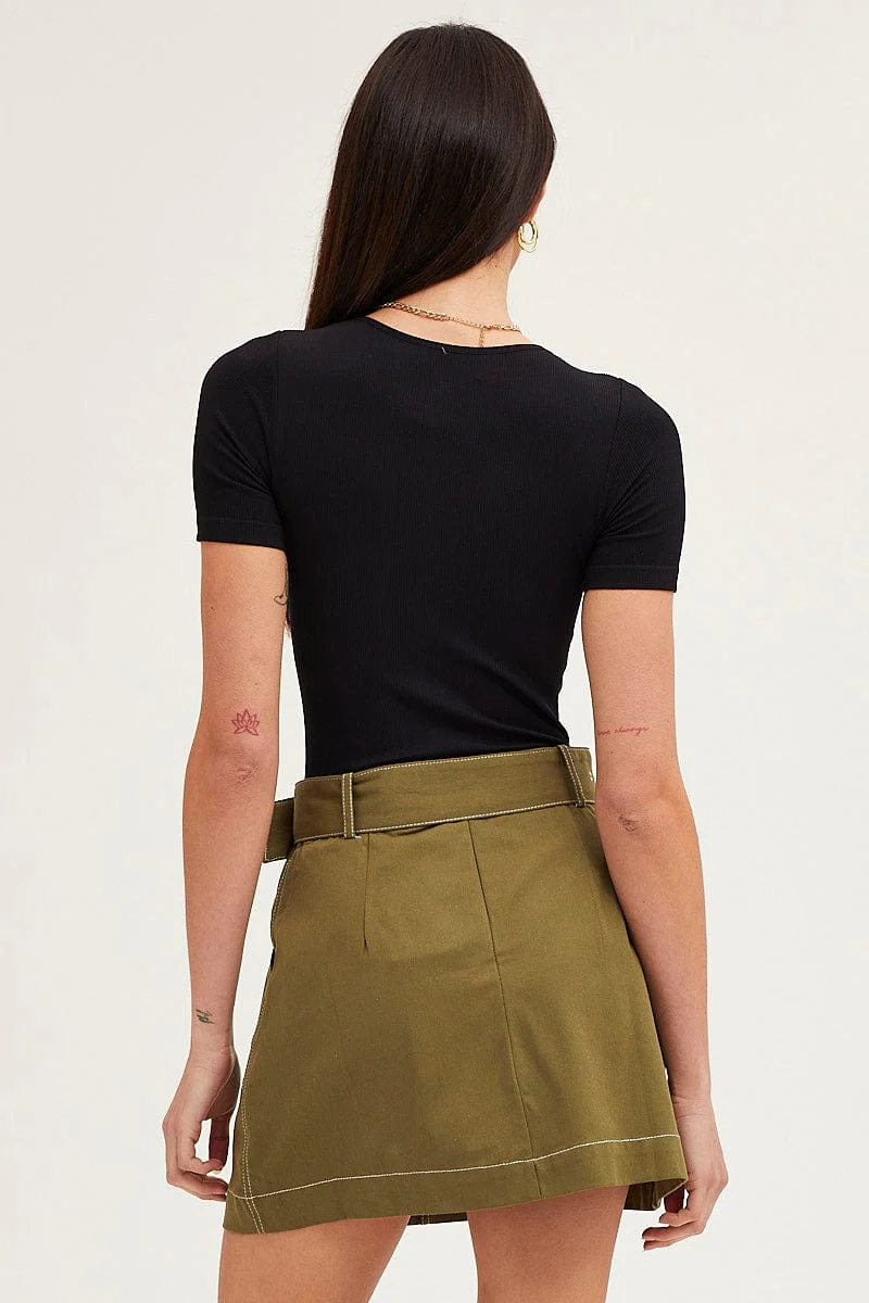 Green Mini Skirt High Waisted Contrast Belted Utility - Image 6