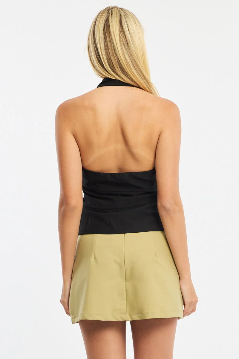 Green Mini Skort Skirt High Rise Pocket Detail Tailored - Image 5