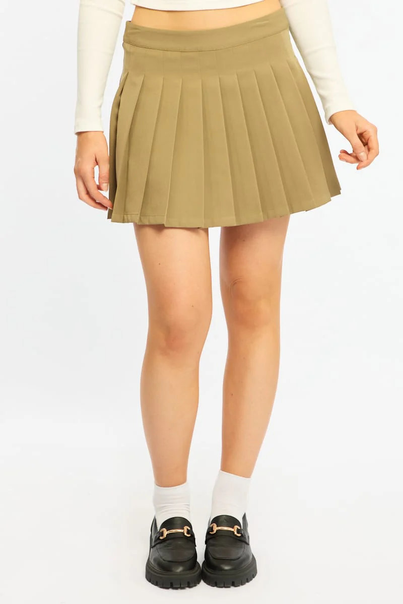 Green Pleated Skirt Mid Rise Longline - Image 3
