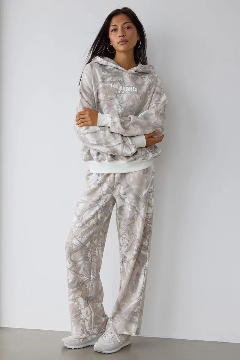 Green Print Track Pants Wide Leg