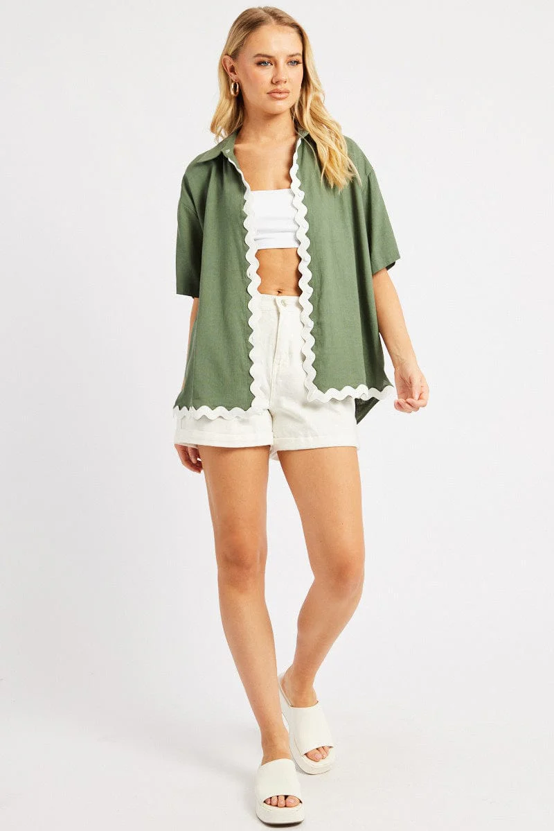 Green Relaxed Shirt Short Sleeve Ric Rac - Image 2