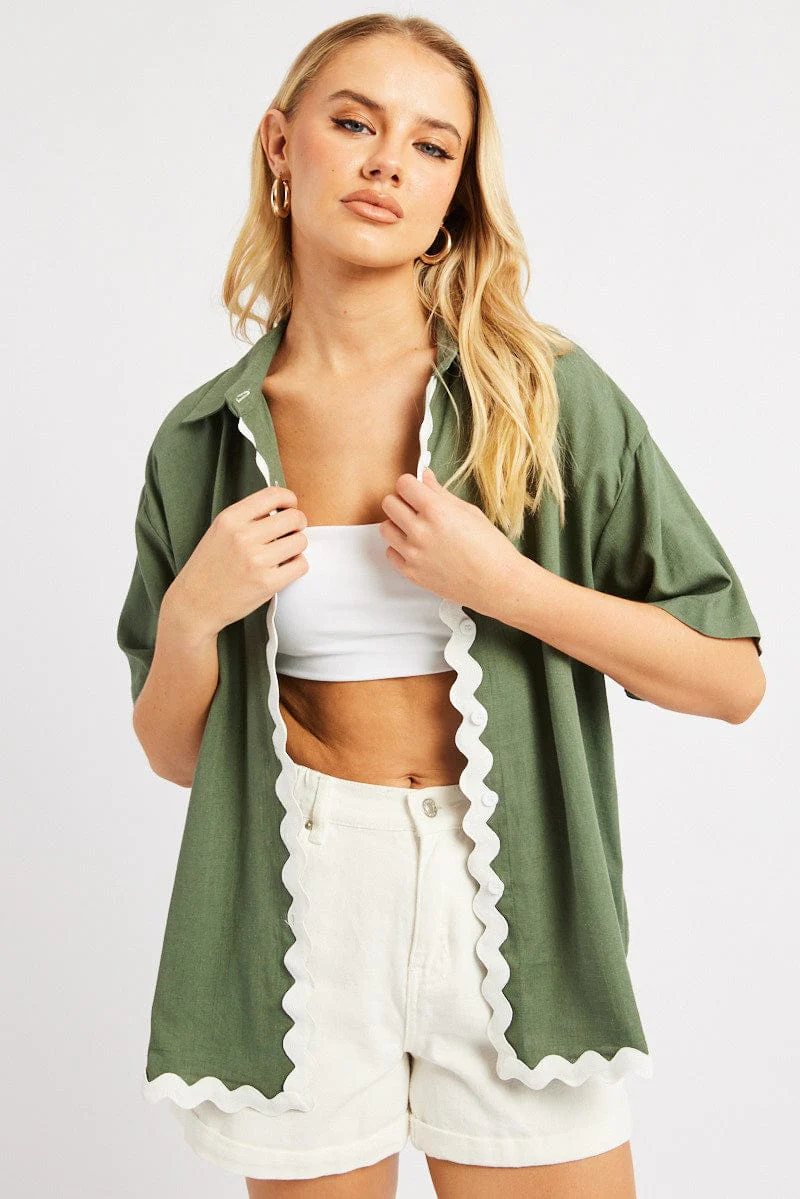 Green Relaxed Shirt Short Sleeve Ric Rac - Image 3
