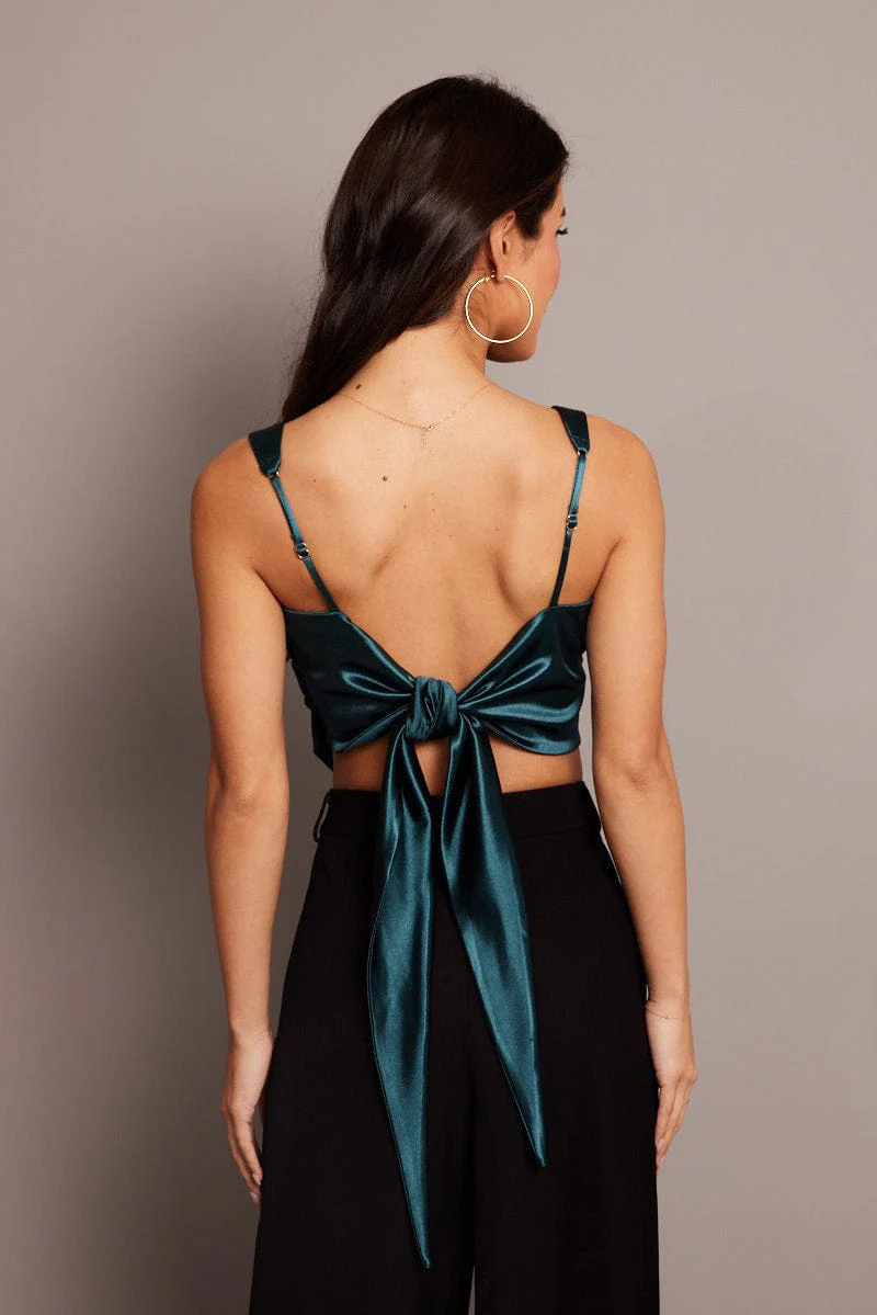 Green Satin Tie Back Top - Image 2