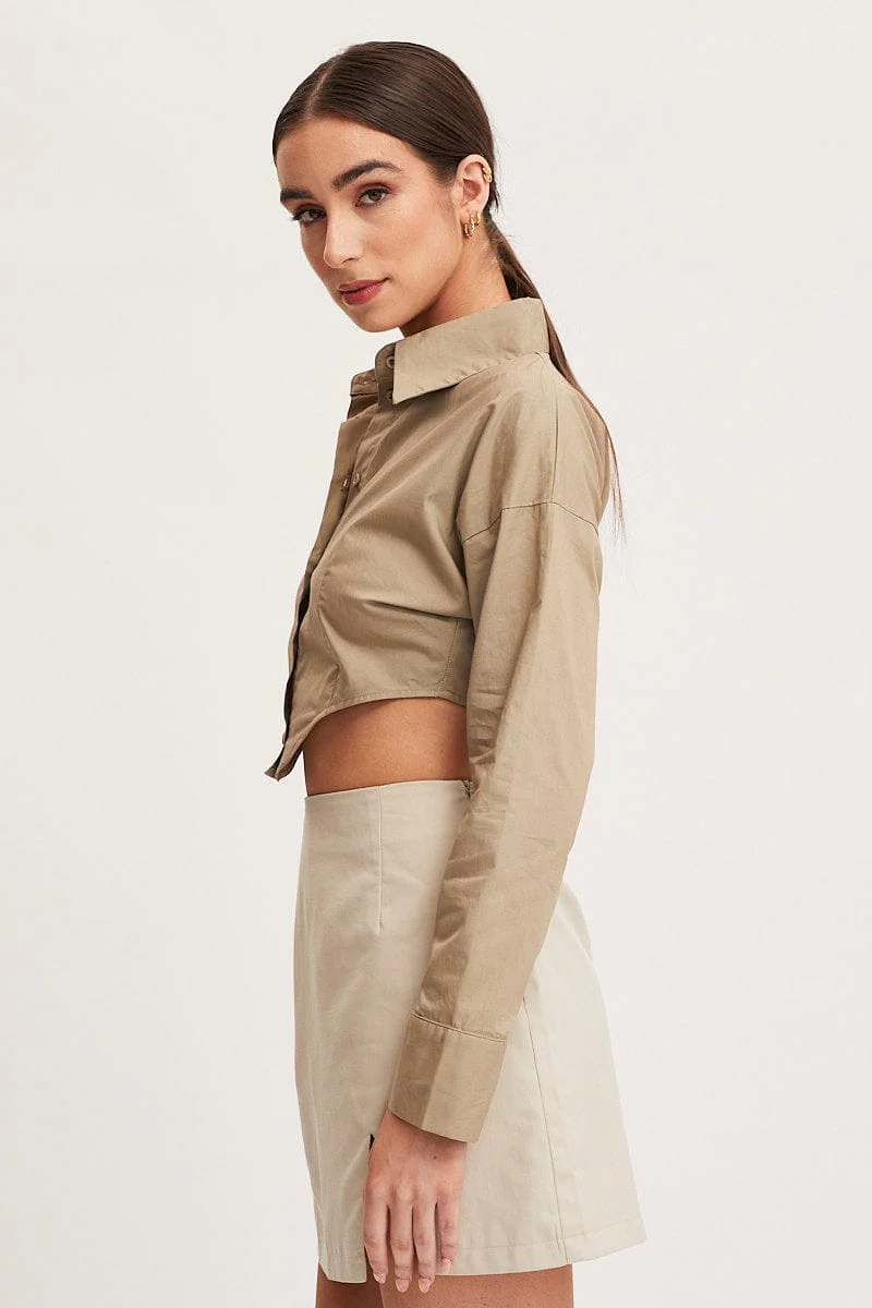 Green Shirt Top Long Sleeve Collared - Image 5
