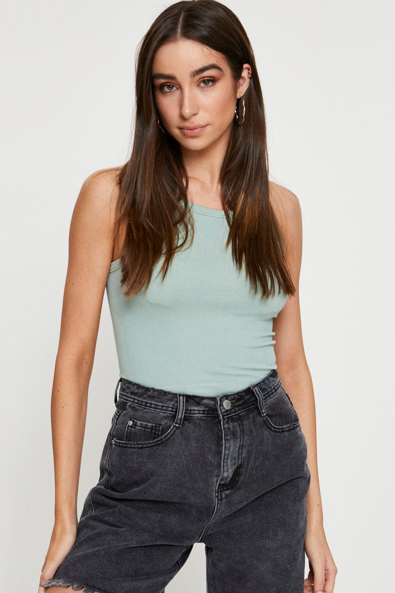 Green Singlet Top Sleeveless Seamless - Image 3