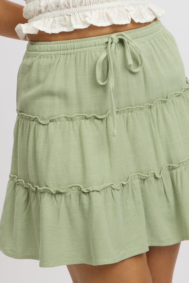 Green Skater Skirt High Rise Tiered Mini - Image 6