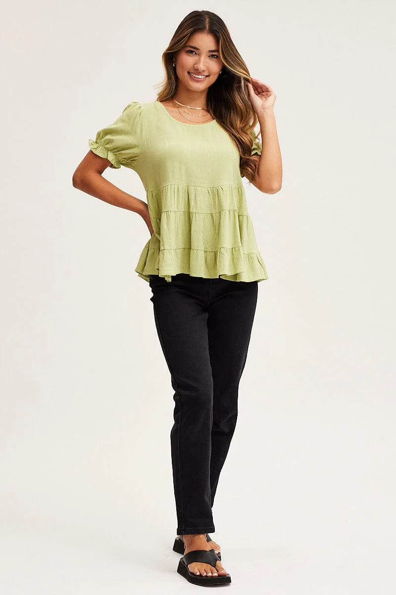 Green Smock Top Short Sleeve - Image 3