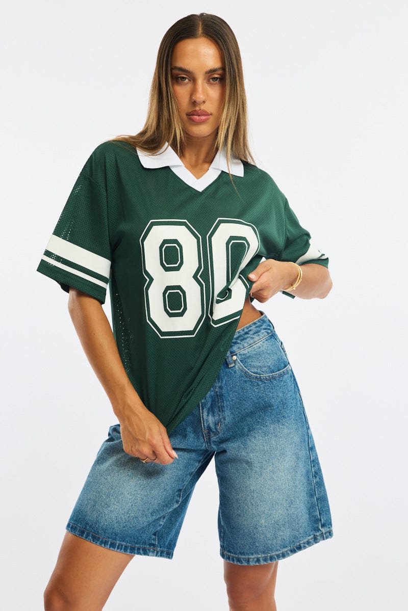 Green Sport Tee Collar Short Sleeve
