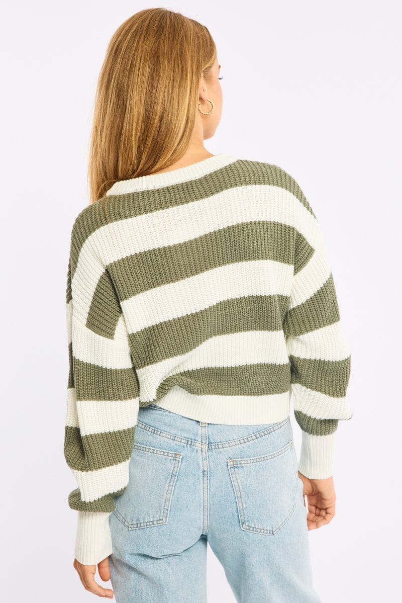 Green Stripe Knit Top Long Sleeve Color Block - Image 4