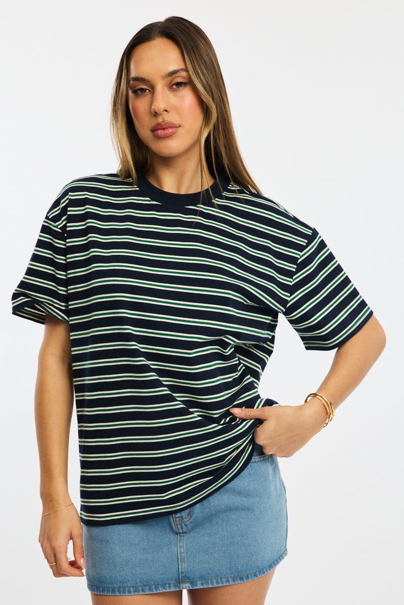 Green Stripe Oversized Tee Short Sleeve