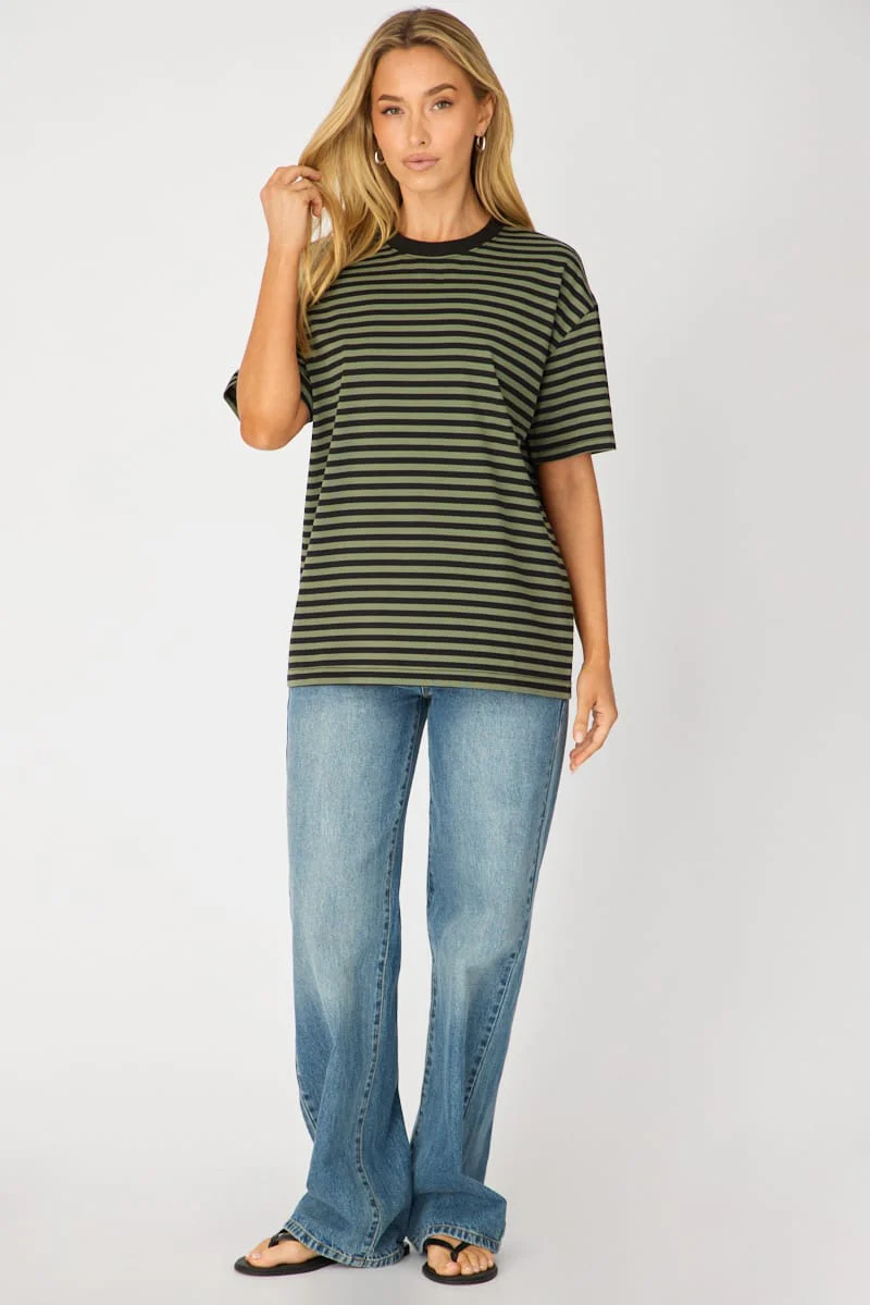 Green Stripe Oversized Tee Short Sleeve - Image 2