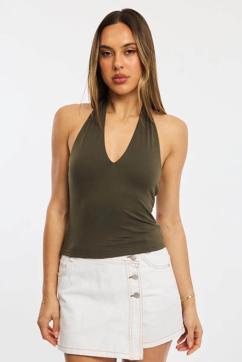 Green Supersoft Halter Neck Top