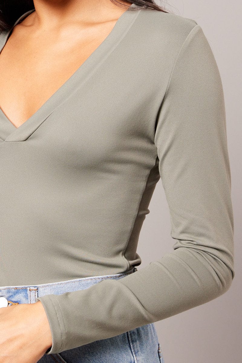 Green Supersoft Top V Neck Long Sleeve - Image 6