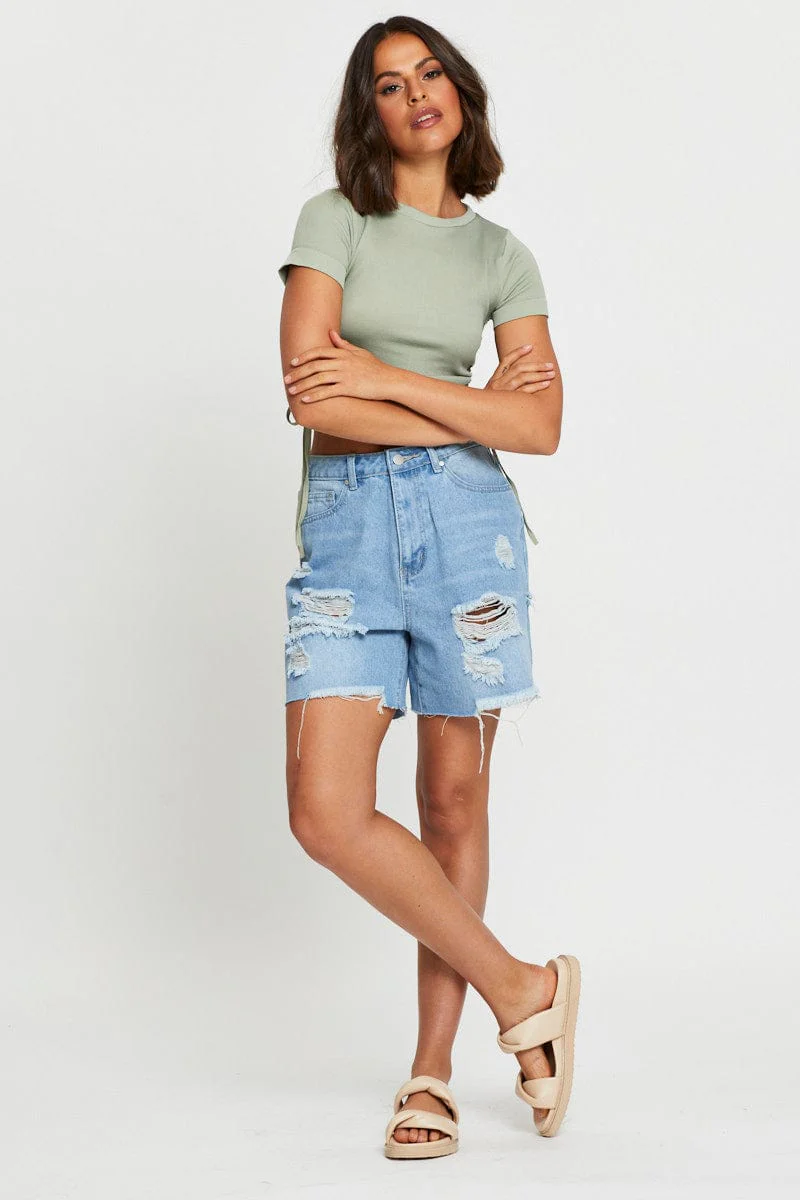 Green T Shirt Short Sleeve Crop Crew Neck - Image 2
