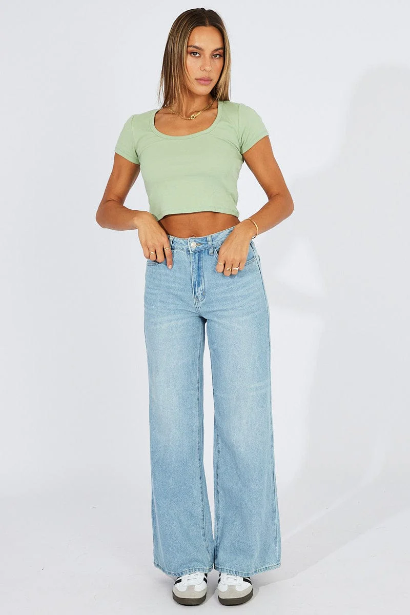 Green T-Shirt Short Sleeve Scoop Neck - Image 3