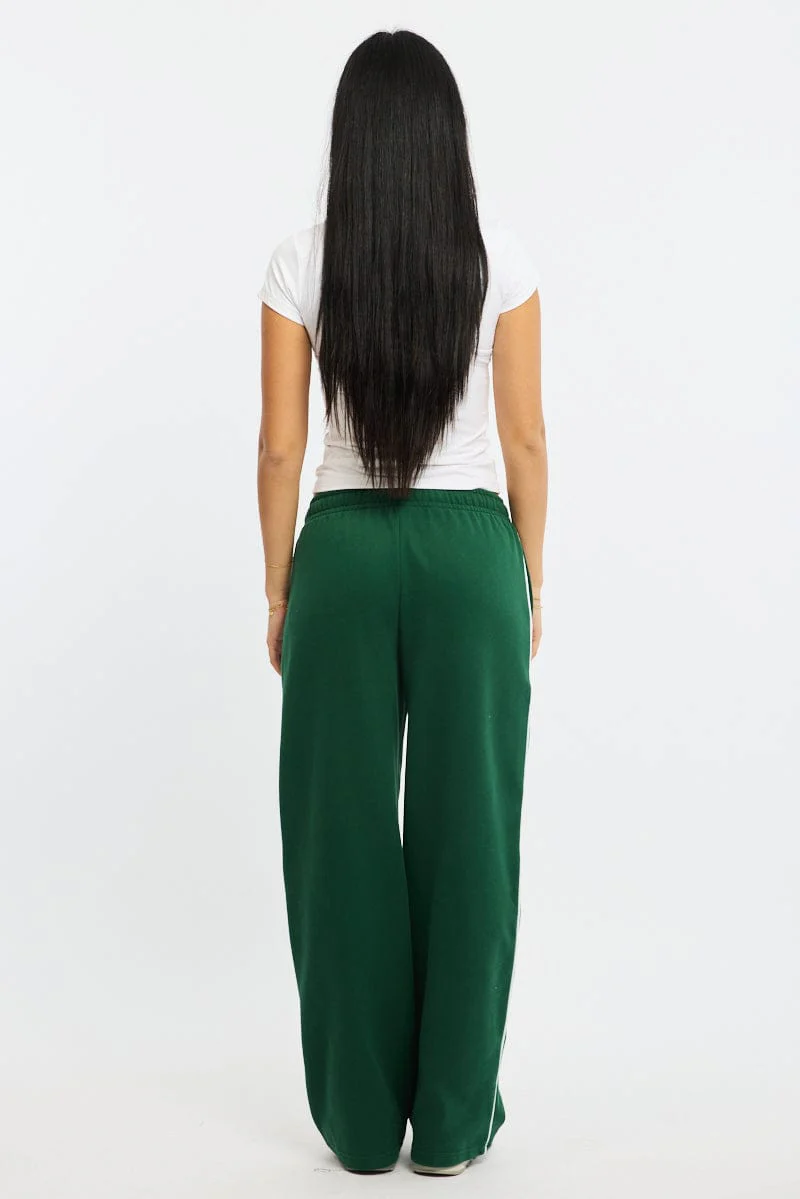 Green Track Pants Wide Leg Side Stripe - Image 5