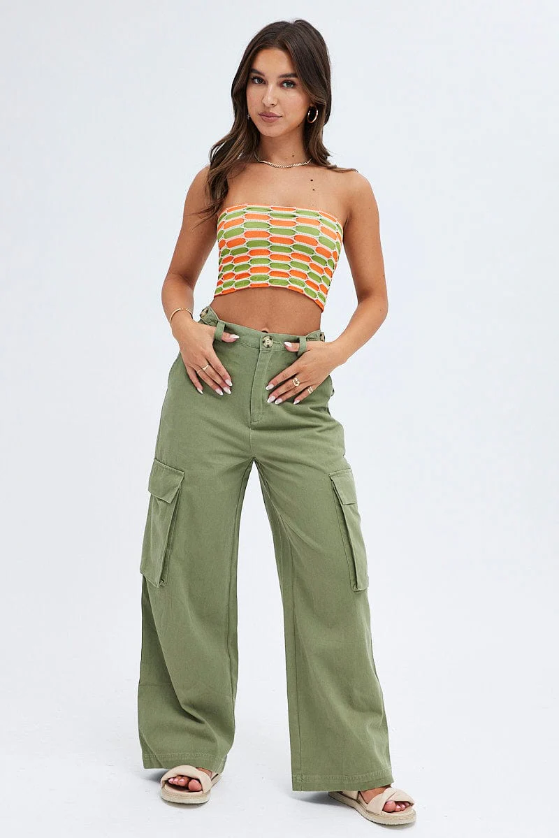 Green Wide Leg Pants Cargo Pockets - Image 2