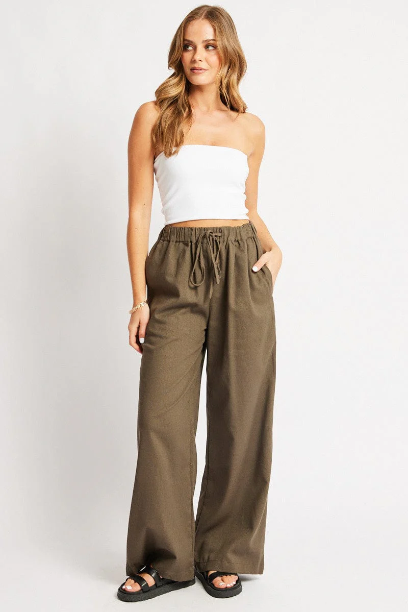 Green Wide Leg Pants Elasticated Waist - Image 2