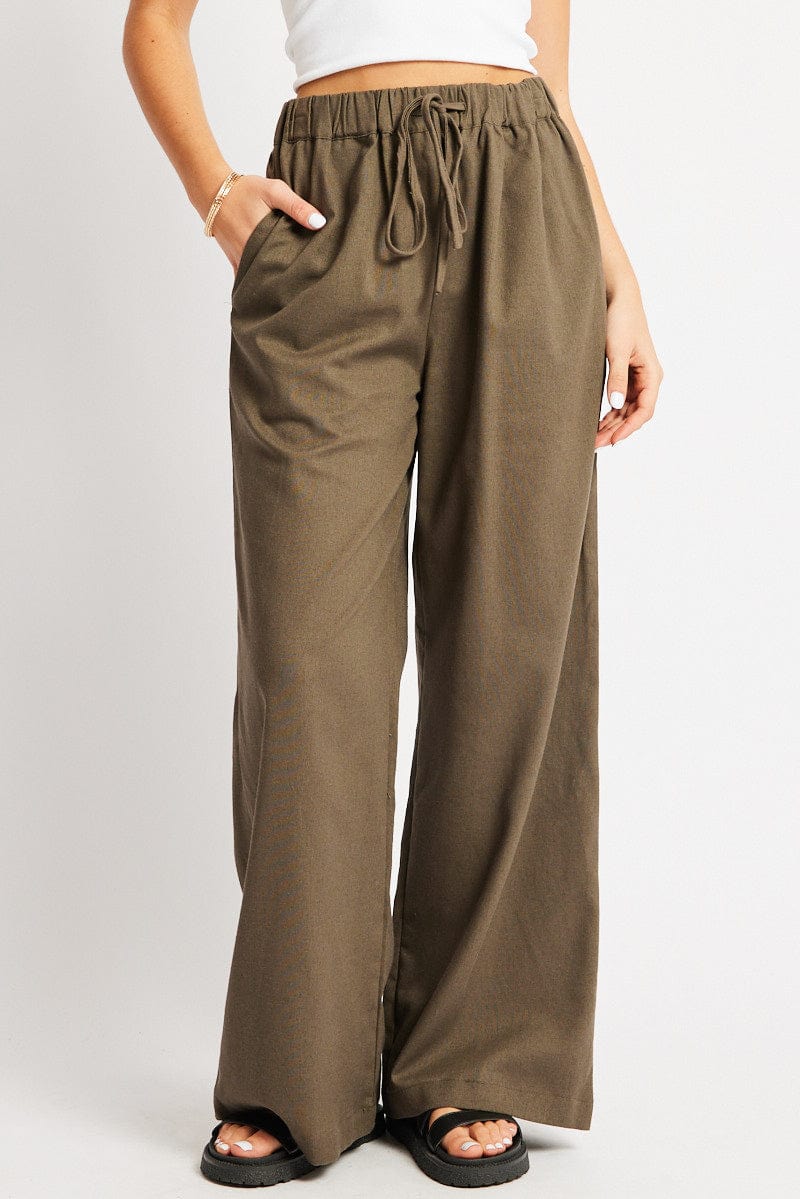 Green Wide Leg Pants Elasticated Waist - Image 3