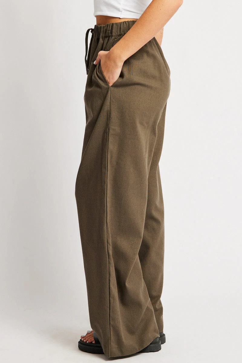 Green Wide Leg Pants Elasticated Waist - Image 4