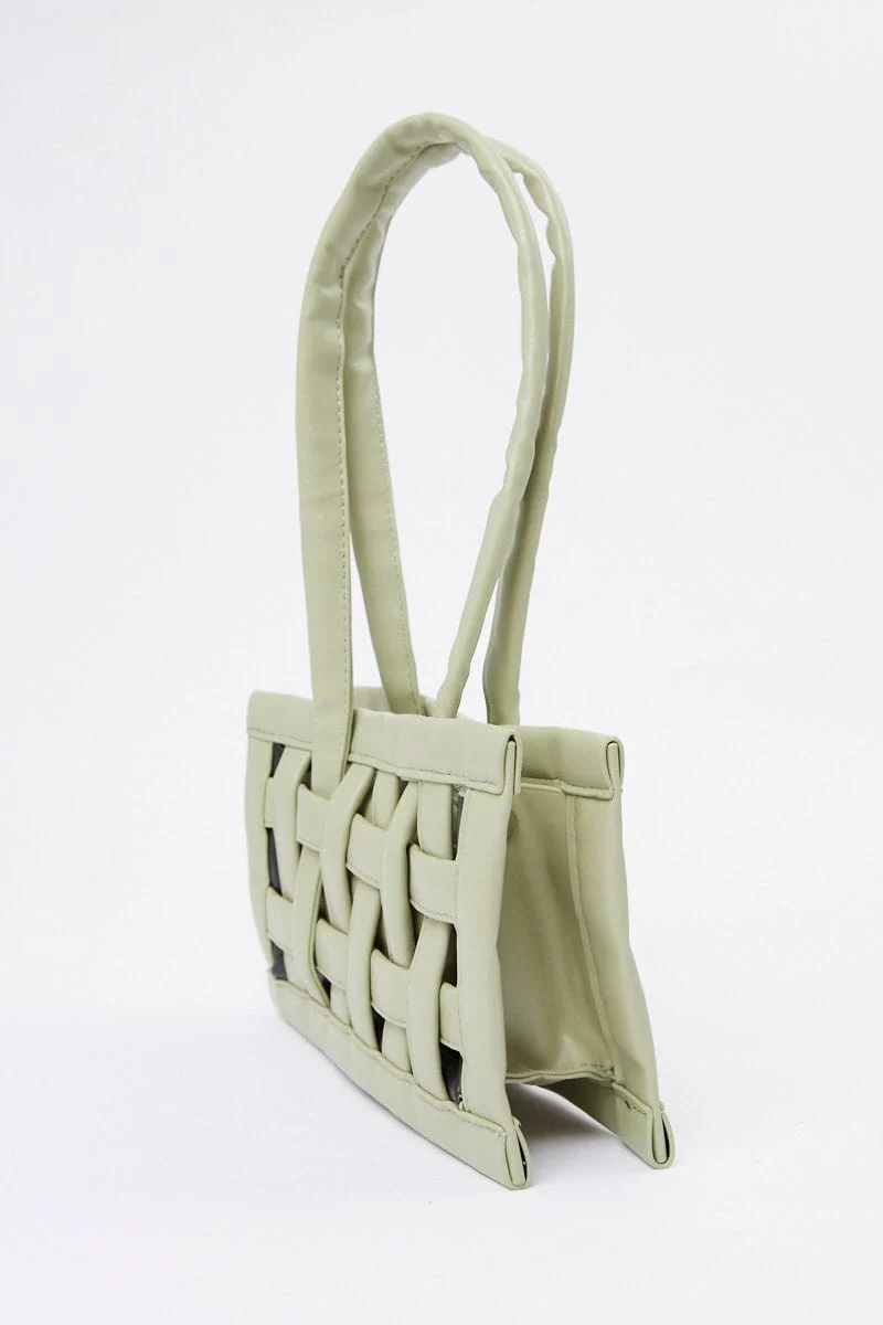 Green Woven Detail Handbag - Image 4